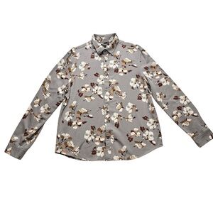 Express Floral Button Up Shirt Gray Brown Long Sleeve Men’s L